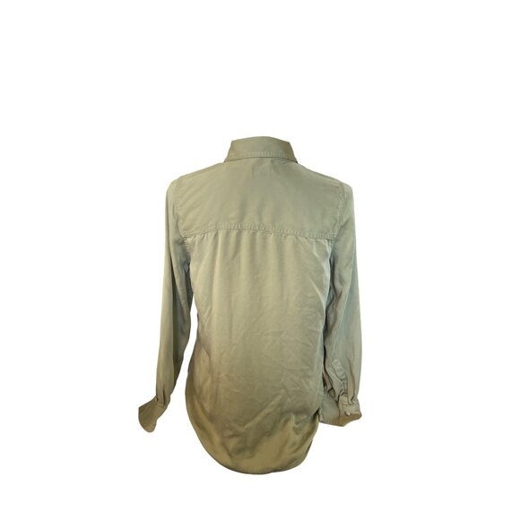 Chicos Womens ButtonUp Shirt Small Size 0 Olive Green Front Pockets Cabincore - Picture 2 of 8